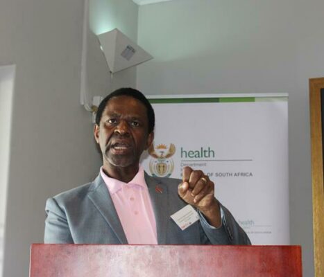 Deputy Minister of Health Sibongiseni Dhlomo addresses guests during the PinkDrive launch.