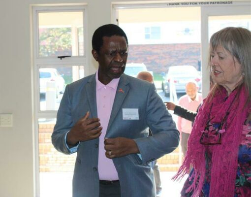 Deputy Minister of Health Sibongiseni Dhlomo and CEO and founder of Pinkdrive Noelene Kotschan on their arrival at the PinkDrive launch.