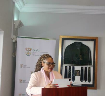 MEC Nobantu Nkomo-Ralehoko addresses guests at the PinkDrive launch.