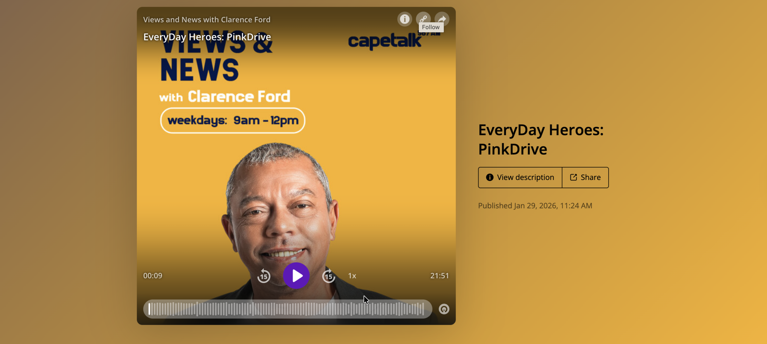 Everyday Heroes: PinkDrive - Views and News with Clarence Ford on Cape Talk